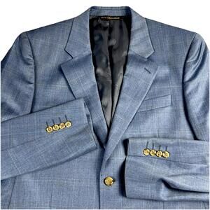 Jack Victor Blazer Men's 42L Blue Windowpane Loro Piana Zelander Wool Silk